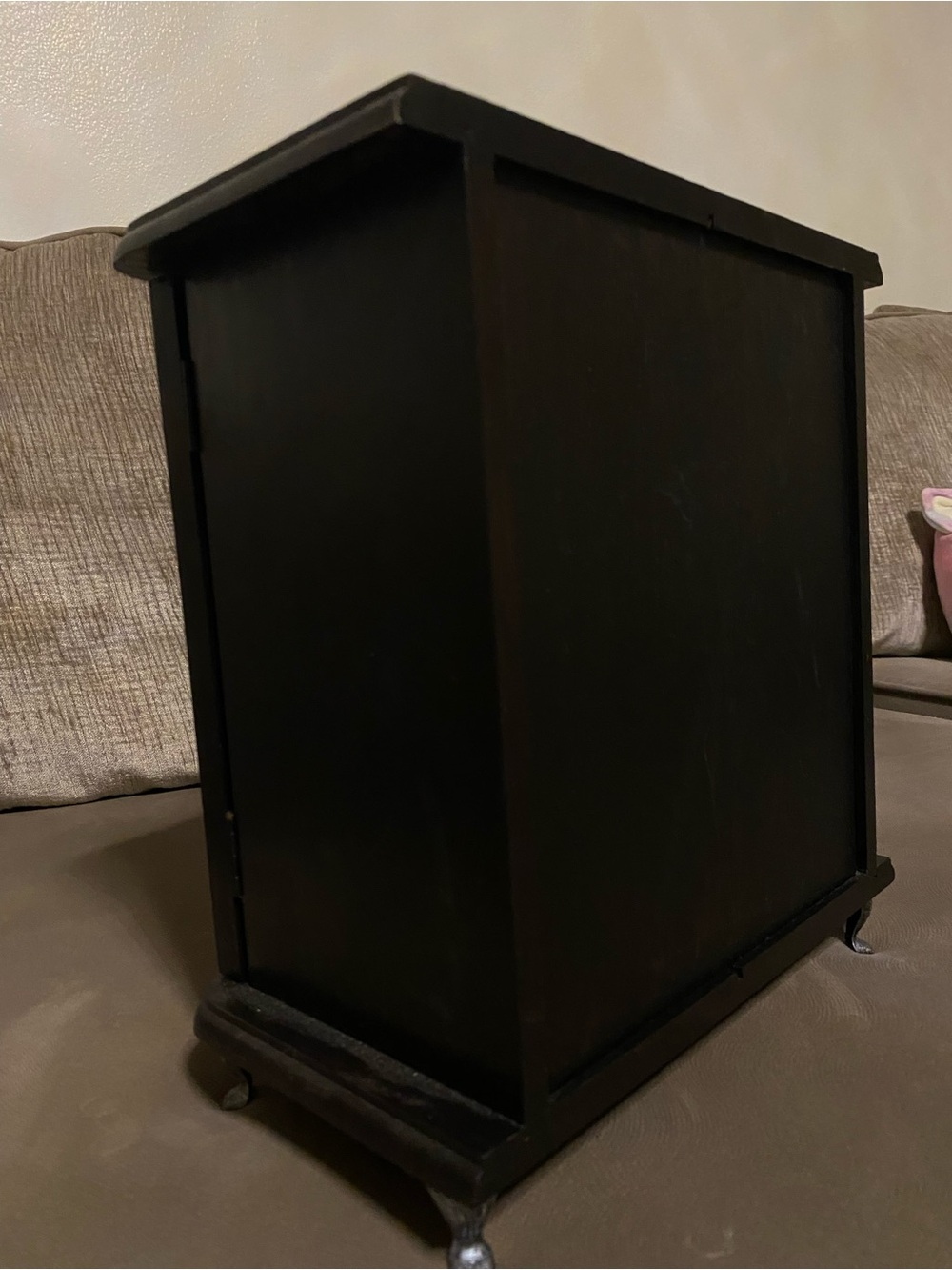 Vintage Hand Painted Black Wooden Jewelry Armoire with Stained Glass Doors - Picture 8 of 9